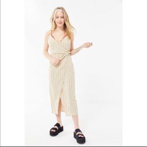 UO Tan Stripe Midi Wrap Dress